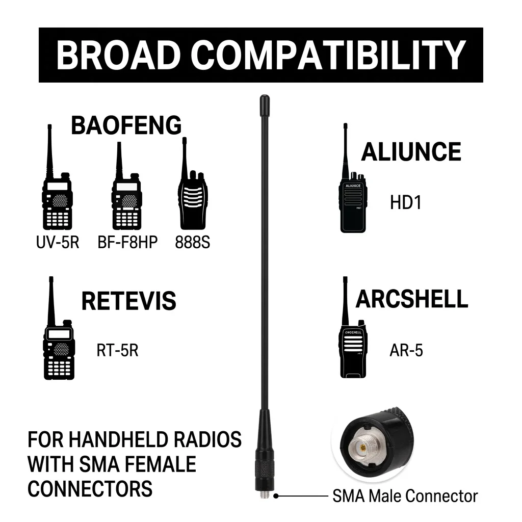 Superbat 2.15dbi 듀얼 밴드 유연한 휩 안테나 136-174/400-470MHz SMA 암형(바오펑 UV-5R BF-F8HP 888S Retevis RT-5R용)