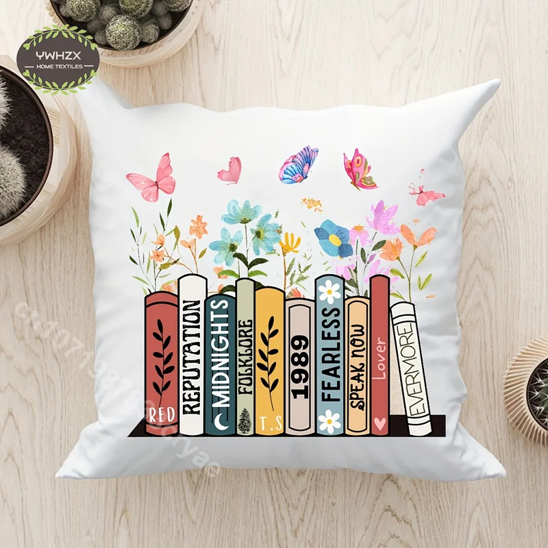 

The Ears Tour Flower and Book Pattern Pillow Case Student Dormitory Home Decorative Pillowcase Car Throw Pillows for Living Room