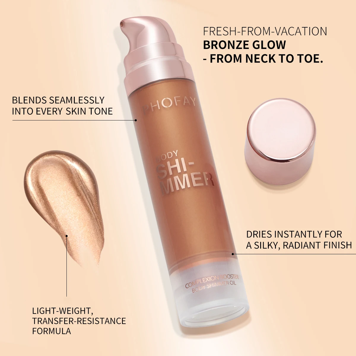 PHOFAY Body Shimmer Oil Highlighter Gold Glitter Waterproof Smooth Face Body Glow Illuminator Non-sticky Liquid Body Highlight 4