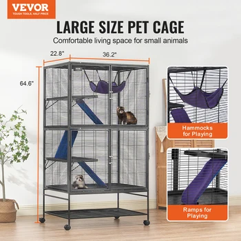 VEVOR 64.6" Rolling Metal Ferret Cage Large 4-Tier Critter Nation Cage Small Animal Cage for Pet Rats Hamster Guinea Chinchilla 2