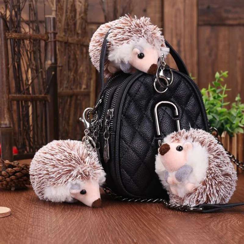 Süße Mode Plüsch Pompon Igel Tier Schlüssel bund Tasche 10cm Handy Anhänger Schlüssel ring – Detail 4