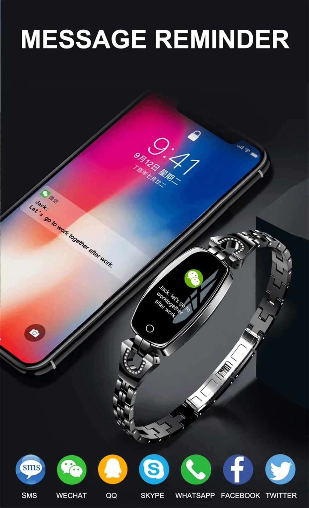 H8 Fashion Women Smart Bracelet Watch Heart Rate Fitness Tracke H8 Pro H8pro Wristband Diamond Smartwatch IP67 Waterproof Sale
