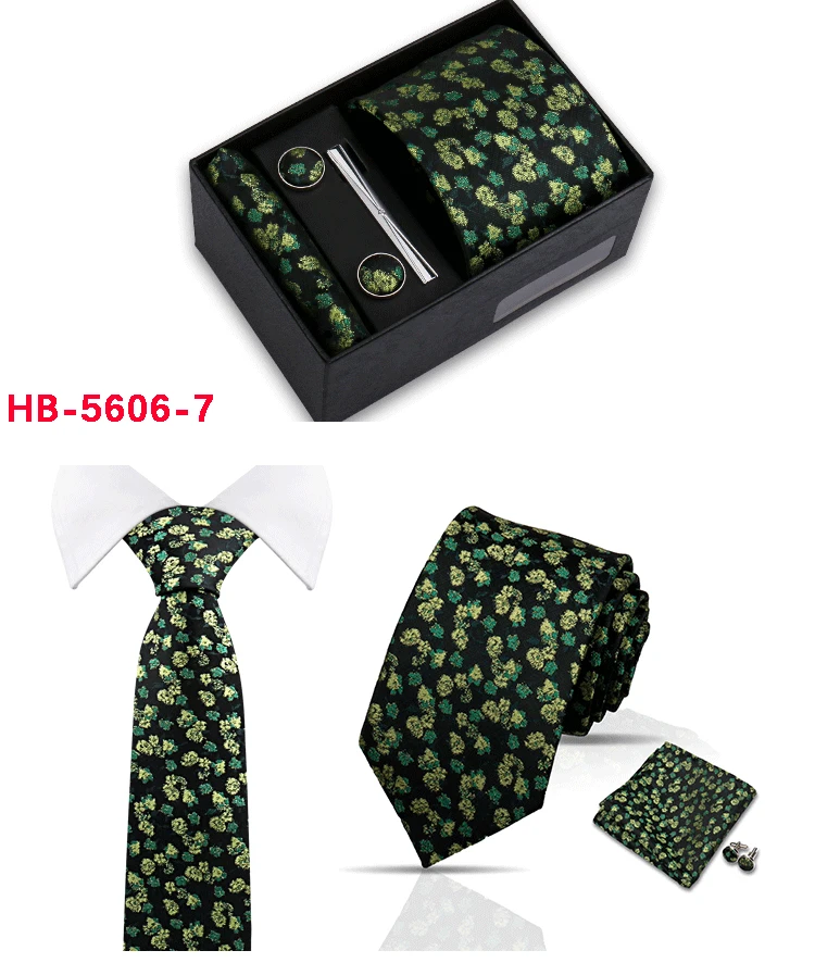 Mode Herren Krawatte Set Floral Einstecktuch Manschettenknöpfe In Geschenkbox Jacquard Gewebte Krawatten Set Für Männer Formale Hochzeit Anzug Zubehör – Detail 20