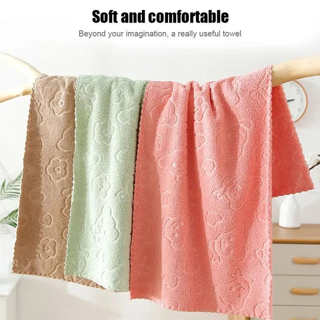 5-piece set of soft, absorbent coral fleece face towels - quick-drying bathroom towels - cute and fun design 2