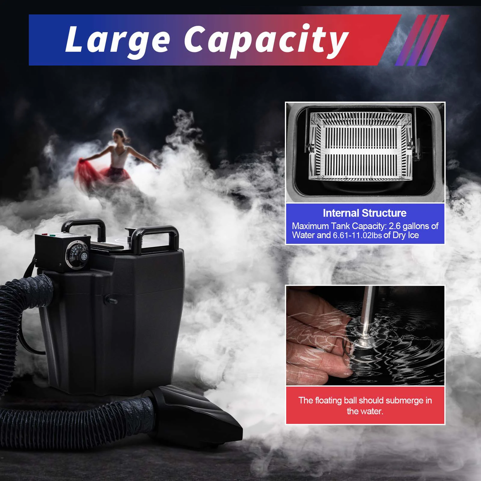 Dry Ice Machine Low Lying Fog Machine 3500W 1614ft&sup2; Coverage 11LBS Large Capacity for Stage Wedding DJ Party