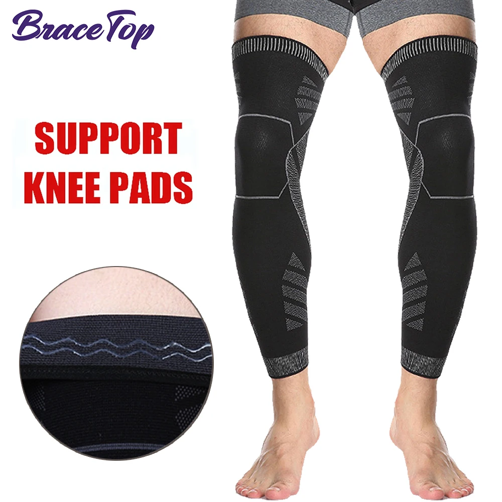 BraceTop Long Leg Compression Sleeves,Full Leg Sleeve Long Knee Brace Knee  Support Protect Basketball,Football, Knee Pain Relief