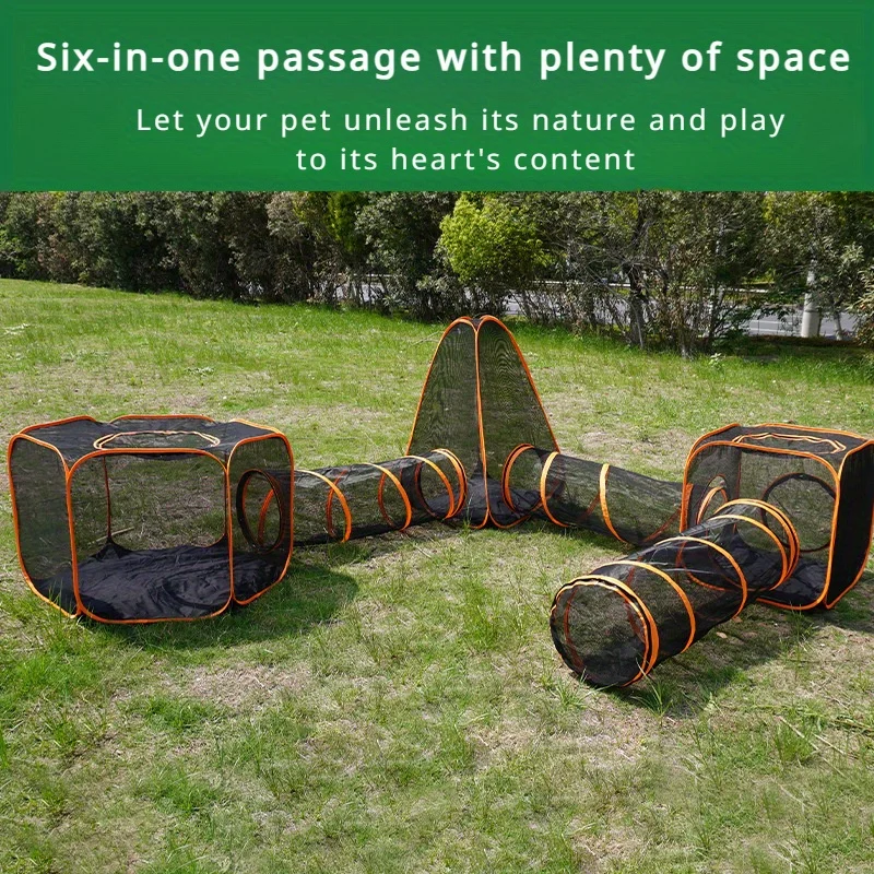 Pet 6-in-1 Cat outdoor Tunnel Tent Set house with tunnel tent for indoor and outdoor Dog And Cats portable pet enclosure
