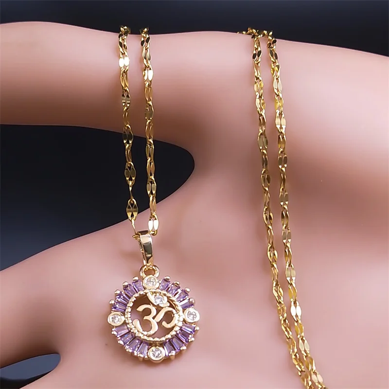 Skyrim Yoga Om Lotus collana con ciondolo in acciaio inossidabile Color oro catena per collo buddismo Mandala amuleto gioielli regalo per le donne nuovo  36