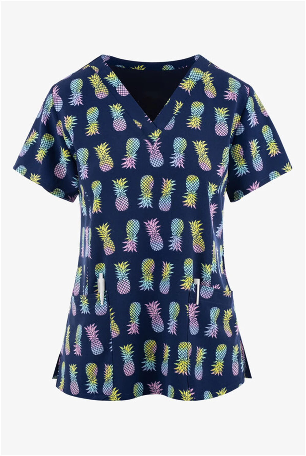 Maglietta ospedaliera Uniforme da infermiera Maglietta estiva da donna Camicia con scollo a V Tasca superiore Stampa Leopard Casual Uniforme da infermiera da donna666_voghion.com