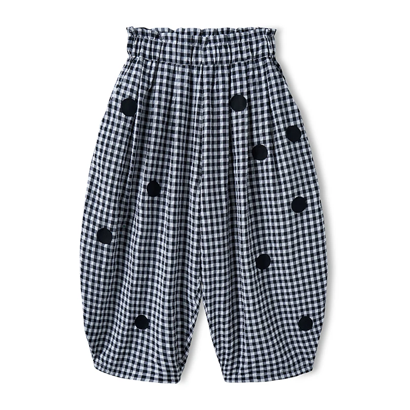 IMAKOKONI original design elastic waist niners loose polka plaid casual pants Summer 223640