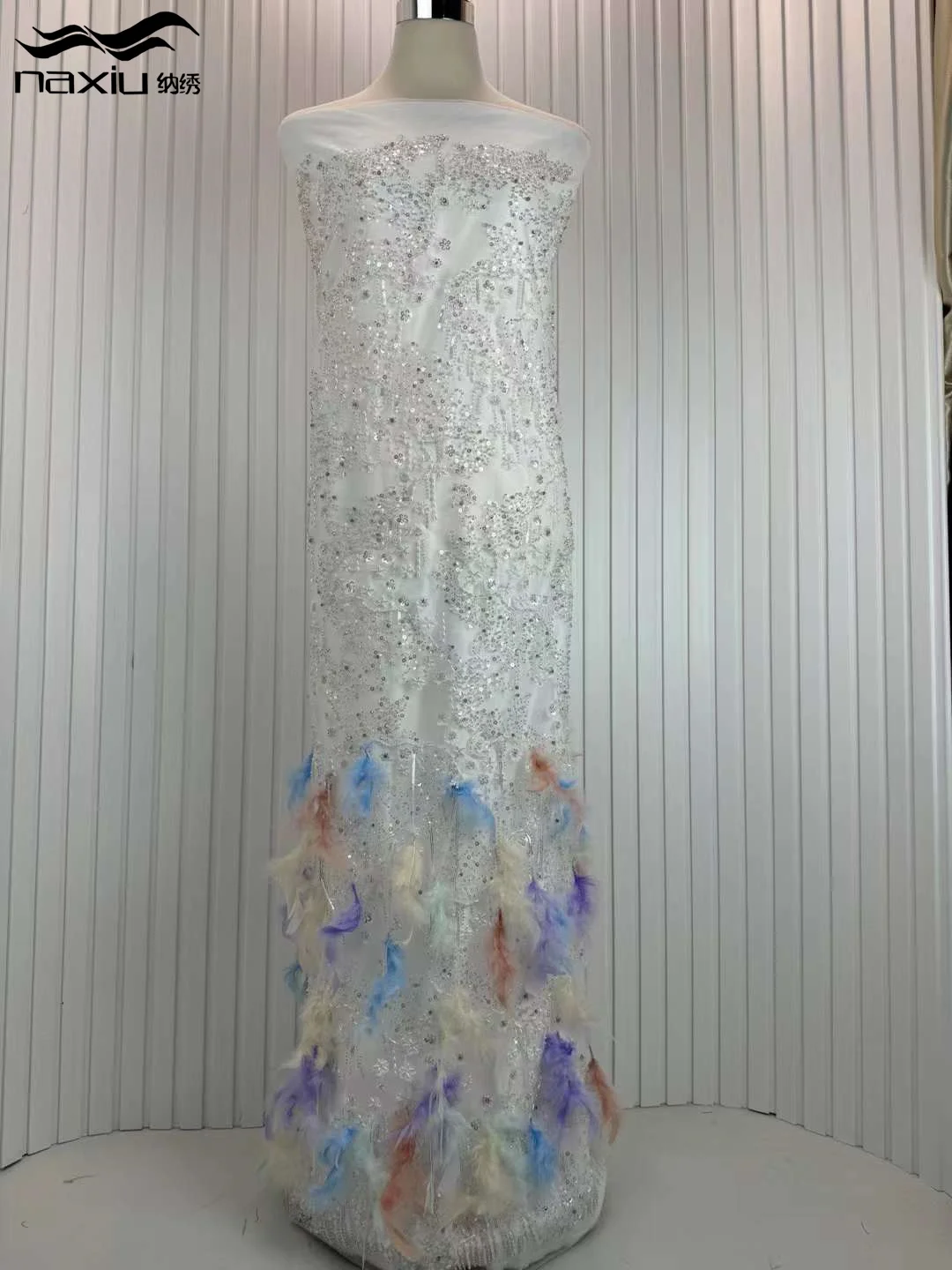 

Madison-Luxurious Beaded Lace Fabric for Wedding Dress, French Feather, African Sequins, High Quality, 2024, High Quality