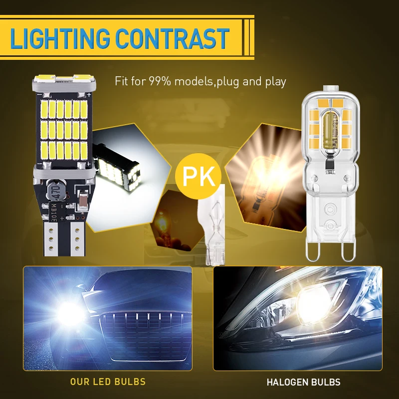 LED Car Lights 10pcs T15 Super Bright Reverse Light-45 SMD 4014 CanBus Compatible 12V Multi-Color