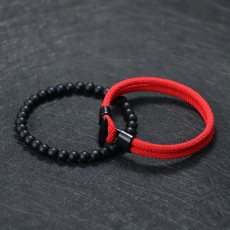 Onyx Stone Beaded Men Bracelet Natural Cord Accessory