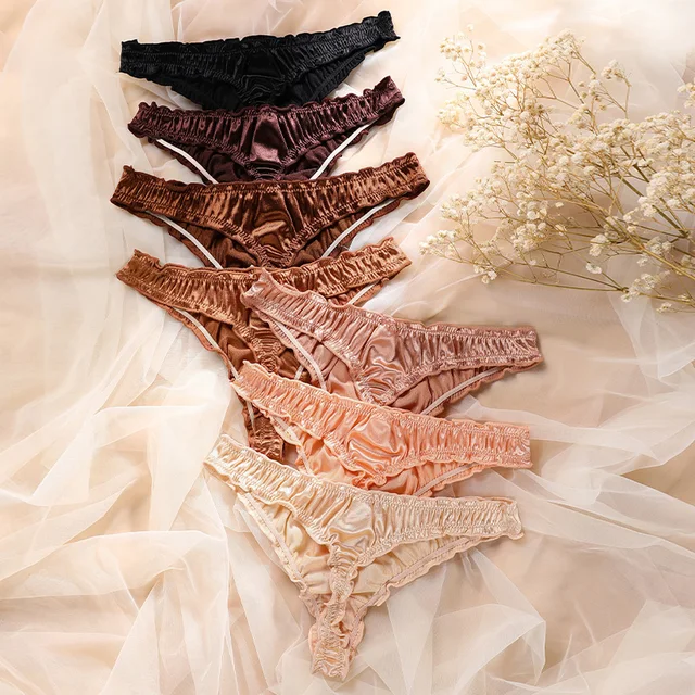 Frill Trim Satin Ice Silk Seamless No Show Women's Tanga Underwear - Image 2