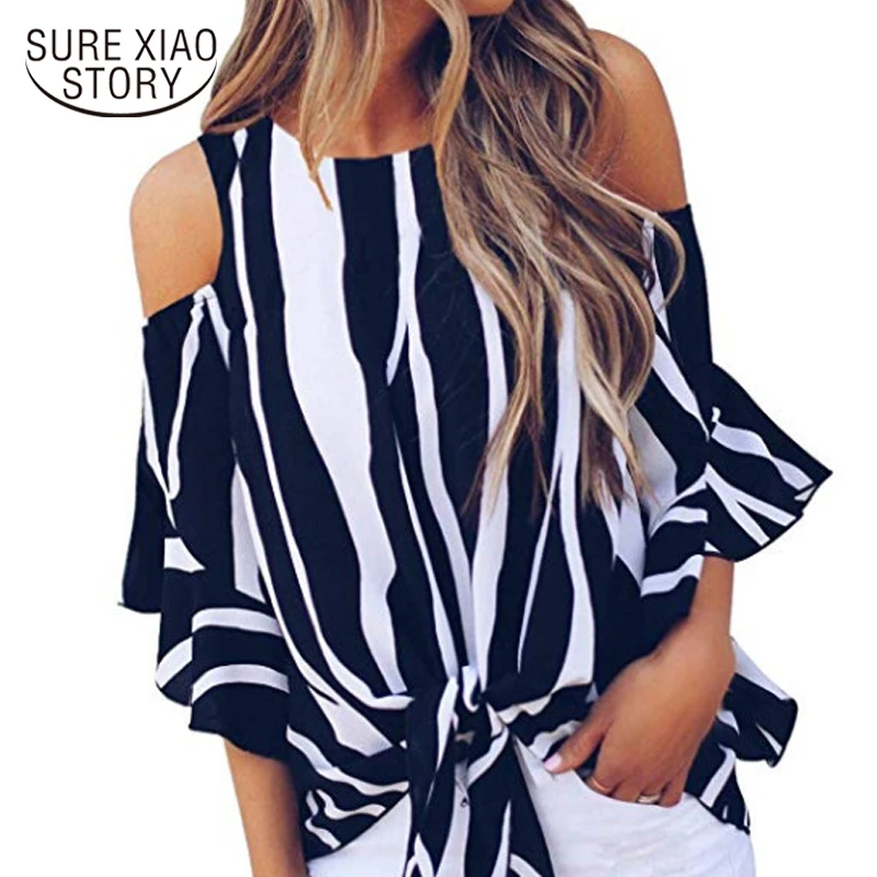 Blusa de manga corta holgada a para mujer, blusa la con hombros descubiertos, 2022|Blusas y camisas| - AliExpress