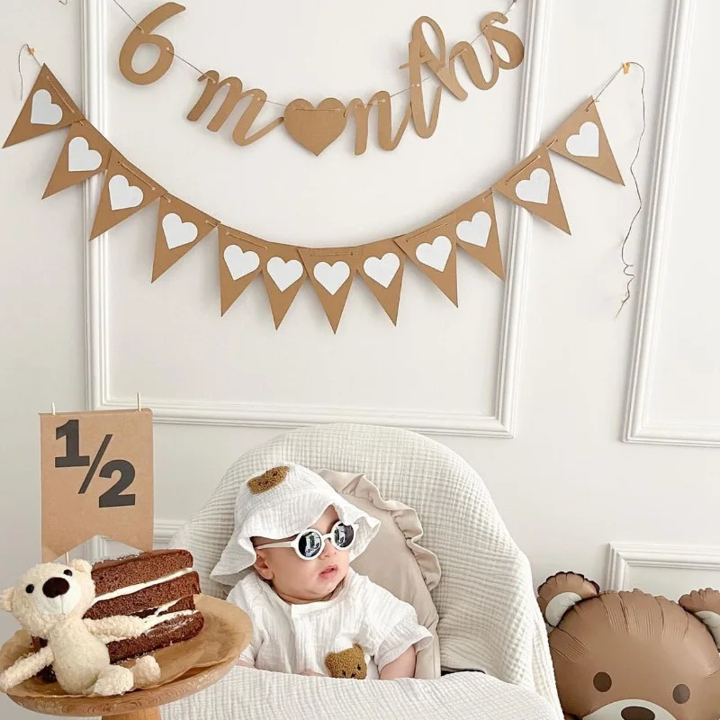 Kraft Paper 6 Months Banner Sign Half Birthday Garland Baby Shower Party Decor Cursive Bunting