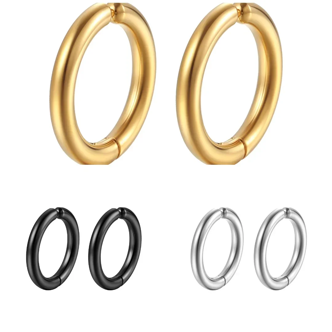 

Wholesale Small Bulk Piercing Fashion Jewelry Huggie Hinged 18k Gold Plated Hoop Earrings Stainless Steel Earrings for Women Men