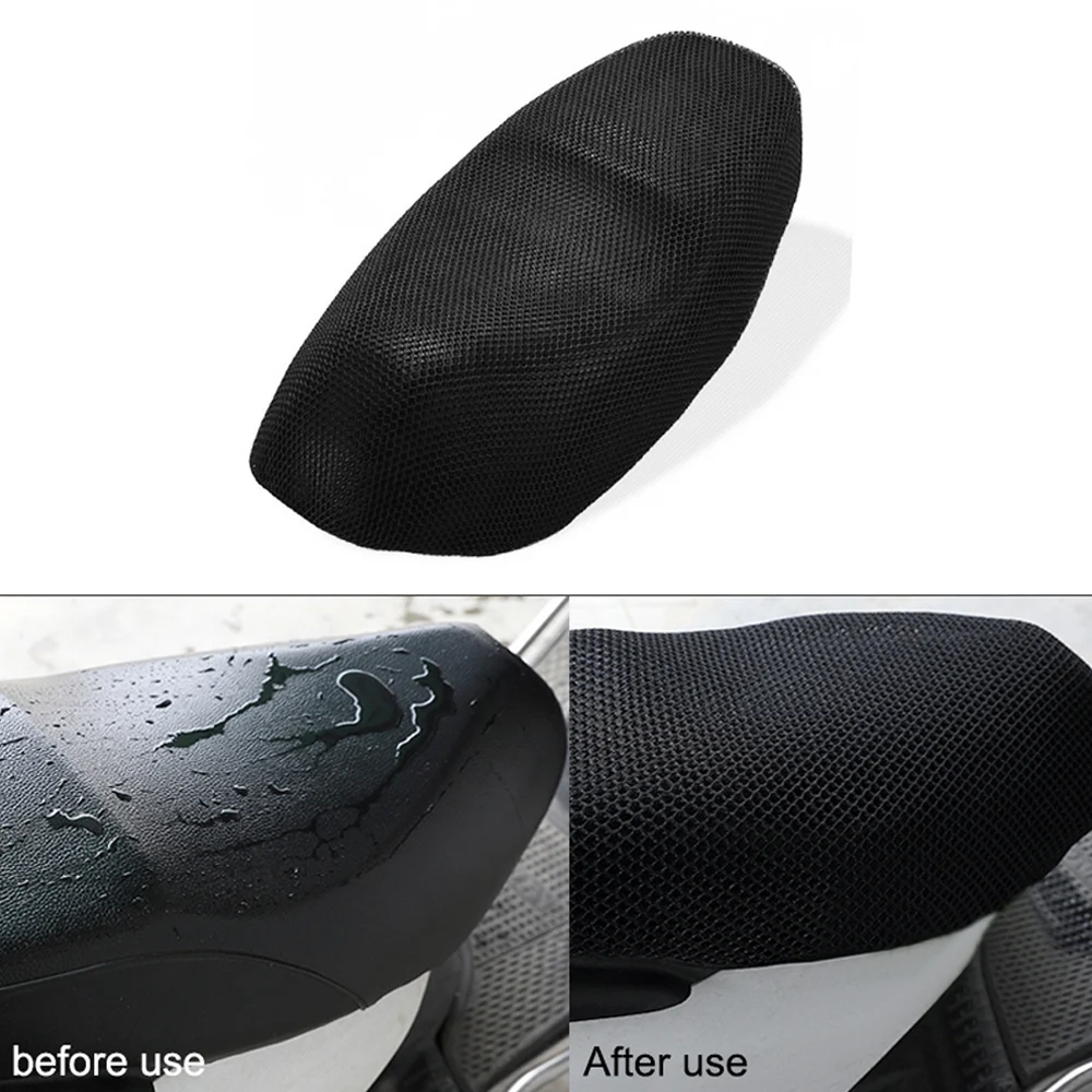 Motorcycle Seat Cover 3D Honeycomb Sunscreen Heat Insulation Seat Spacer  Mesh Fabric Breathable Anti-Slip Cushion for Scooter Moped Black (M)