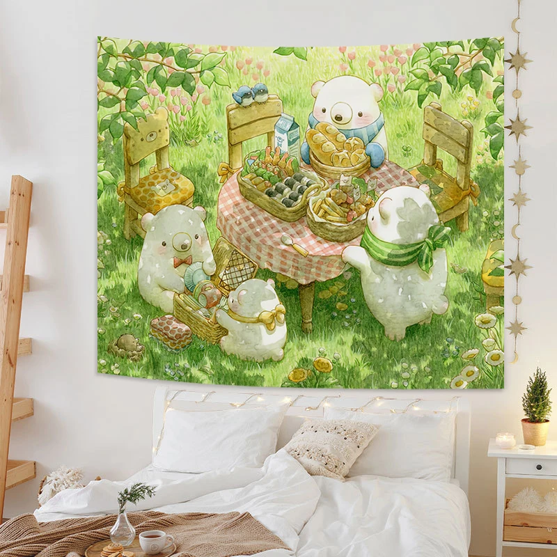 

Tapestry Ins Forest Healing Background Cloth Cute Cartoon Dormitory Renovation Wall Cloth Bedroom Decorative Kawaii Tapestries