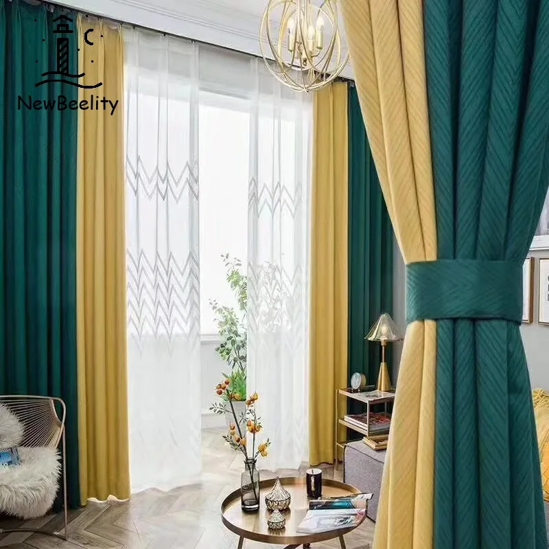 

2023 New Curtains for Living Room Northern Europe Gentry Curtain Light Luxury Splicing Cashmere Jacquard Bedroom Window Door