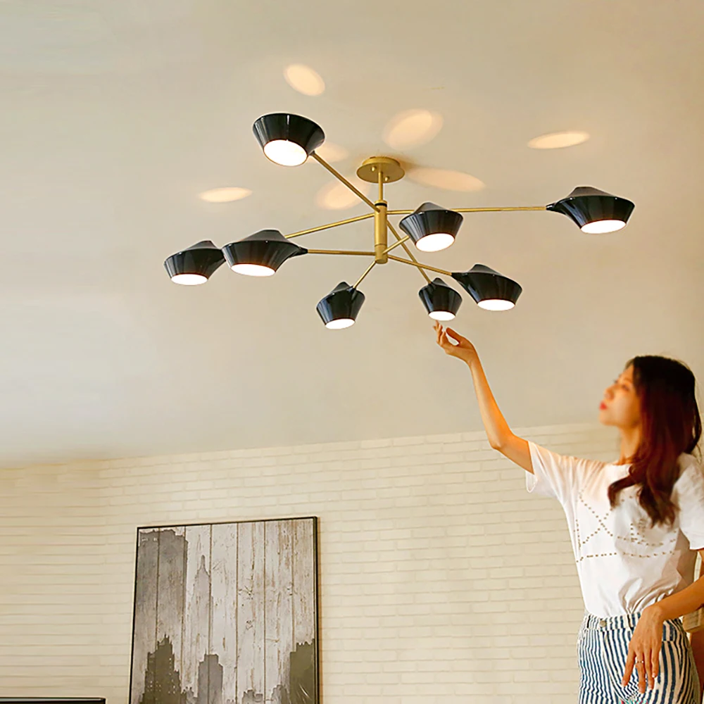 

SGROW Nordic black chandelier luxury design lustre Simple For Living Dining Room Restaurant Hall Study dimmable chandelier
