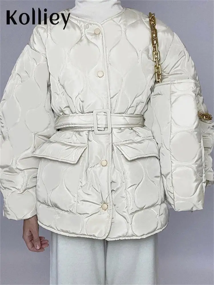 Kolliey Fall Winter White Puffer Jackets For Women 2022 Long Sleeve