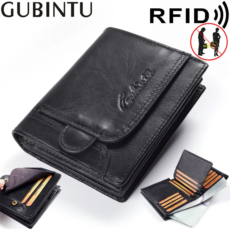 

GUBINTU Anti Magnetic Cowhide RFID Men Wallet Genuine Leather Vintage Wallet Credit Card Holder High Quality Card Wallet for Men