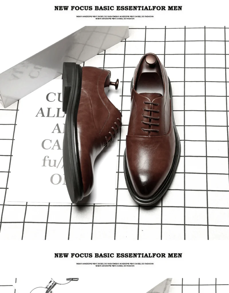 Mens Leather Dress Shoes British Pointed Toe Business Leather Shoes Fashion Casual Black Large Size 38-47 Formal Shoes Office Worker Men's