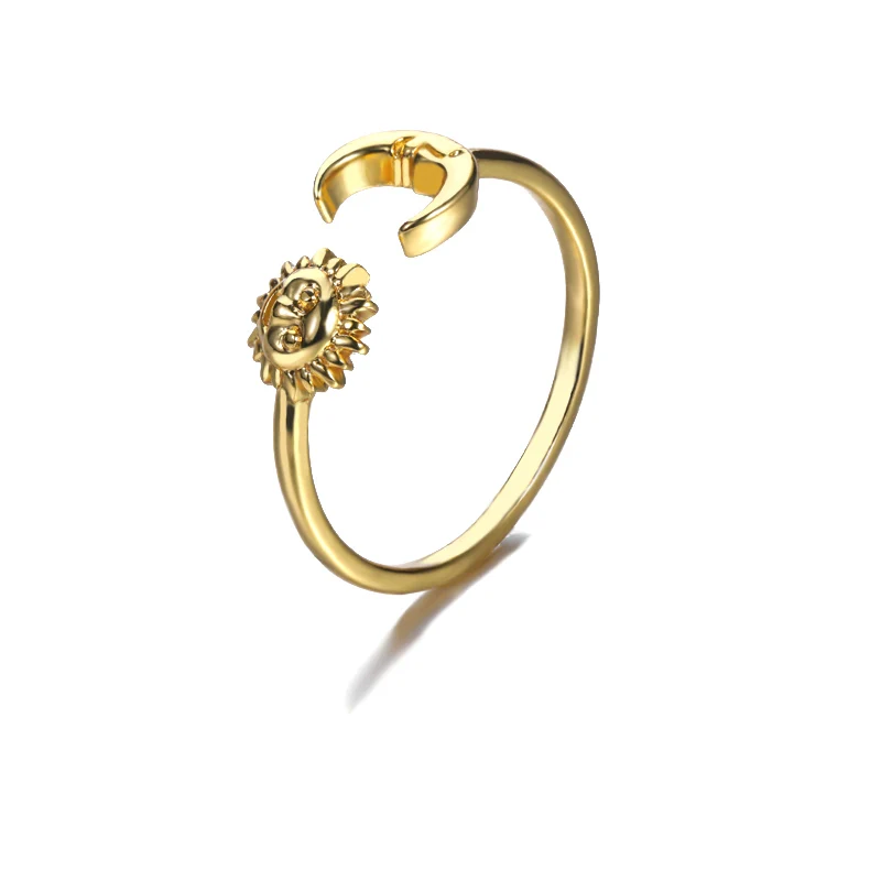 Gold Color Copper Adjustable Sun Moon Rings Wedding Rings For Women Girl Anillos Love Jewelry Daily Wearing Accessories