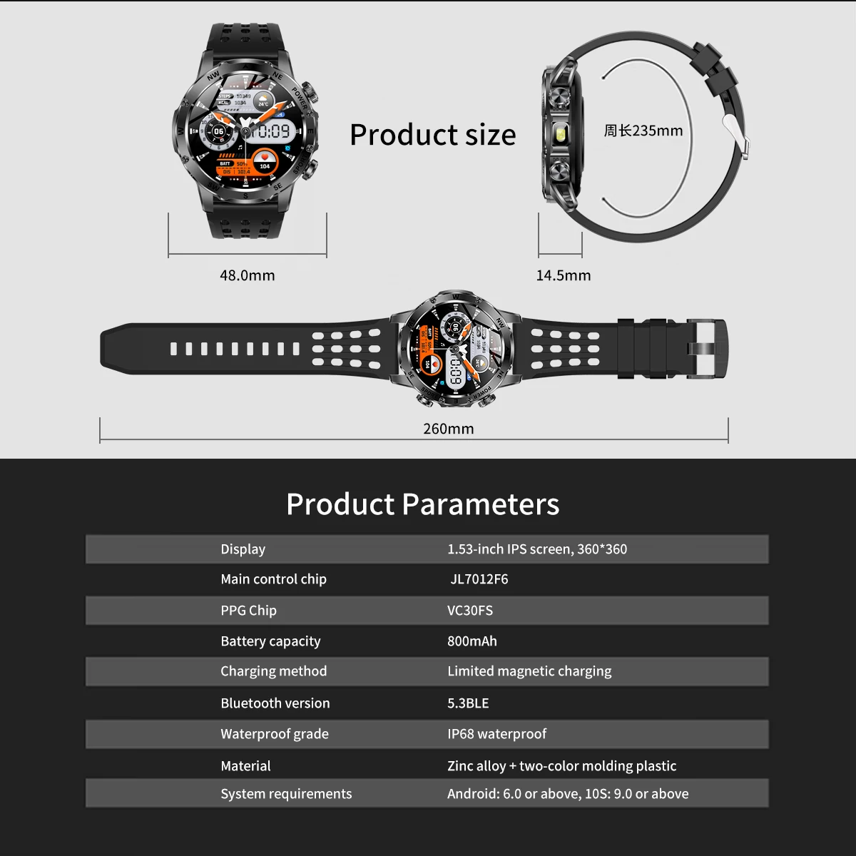 Smartwatch outdoor para hombre con brújula y linterna led_voghion.com