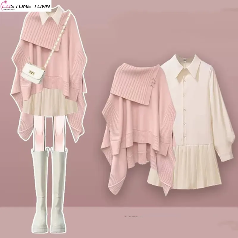 

Осенне-зимний комплект, новинка 2024, большая женская мода, женское универсальное платье-свитер, комплект из двух предметов