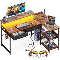 40 Inch L Shaped Gaming Desk with 2 Drawers Storage Shelves Computer Desk with USB Ports Study Writing Table for Bedroom Simple 1