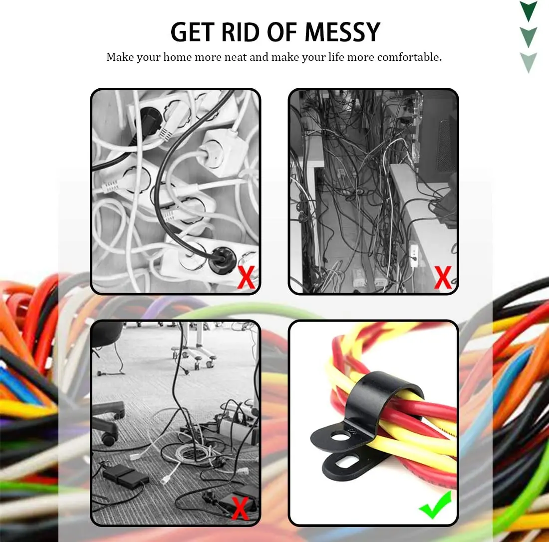 25X ID 5/6.3/8/9.4/12/19/28mm Black Nylon R Shape Cable Clamp Clip with 25 Screws Wire Electrical Hose Loop Fixer Holder cable clip cable clamp
