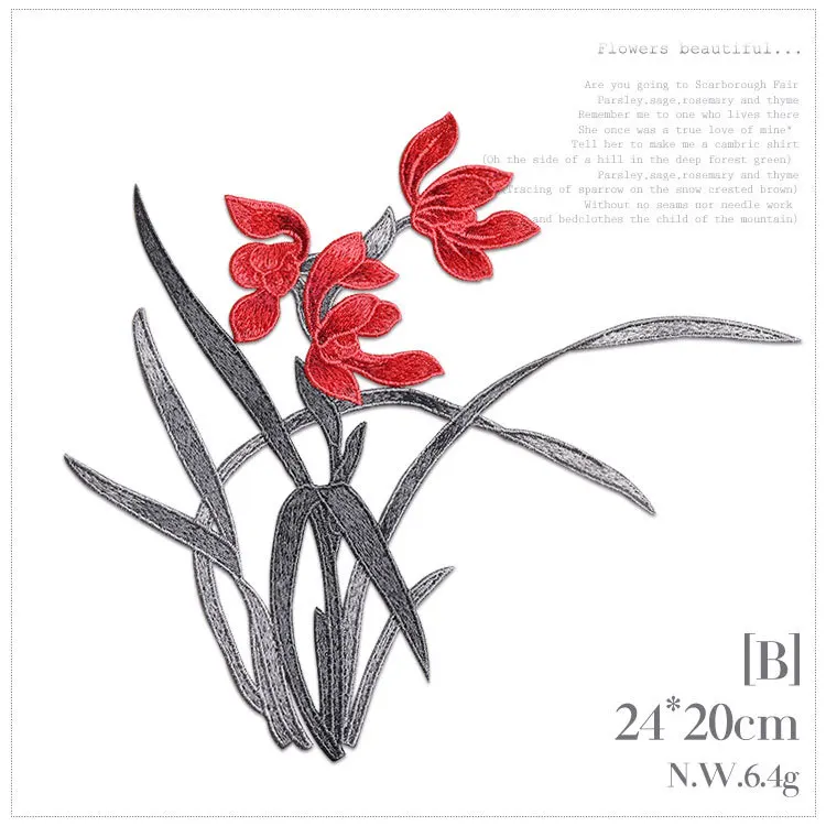 Orchideen-Stickerei zum Aufnähen, modische Blumenflicken für Kleidung, Taschendekoration, weiches Material, 7 Farben optional, kleberfrei – Detail 3