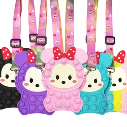 Popit – portefeuille Disney Kawaii pour filles, porte monnaie anti stress, avec dessin animé Minnie Mouse, jouets Pop It, sac de rangement à bandoulière 