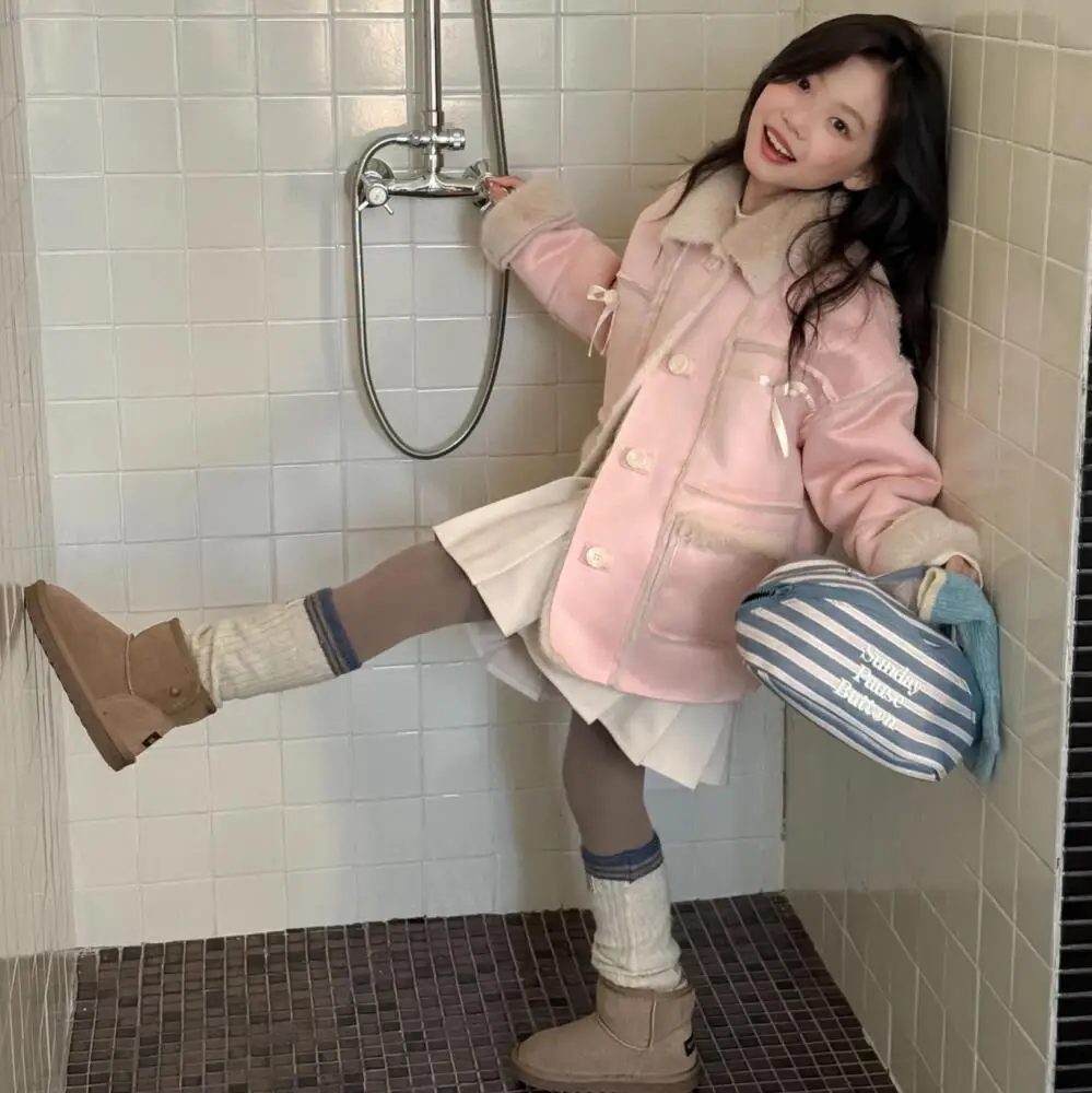 여아 퍼 코트 가을 겨울 신상 아동복 두꺼운 보온 벨벳 재킷 귀여운 아동복 후드티