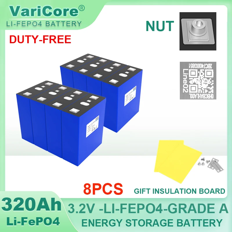 8pcs  3.2V LiFePO4 Battery 320AH 280ah 200ah 150ah 105ah DIY 12v 24V Automotive