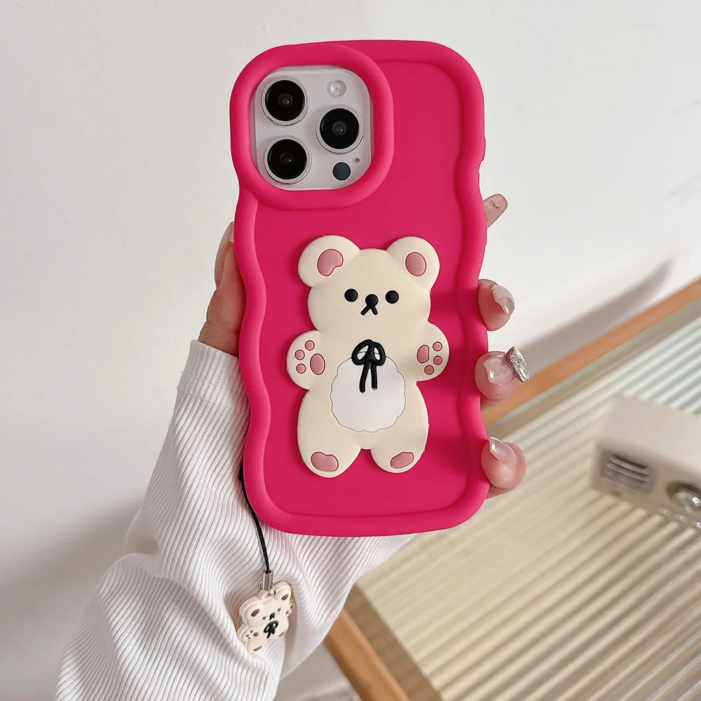 Honorx8 Cute Bear Pendant Candy Wavy Silicone Case On Huawei Honor X8 X8a X6s X6 4g 5g X8b X7 X7a X7b 90 70 Magic 5 6 Lite Cover_voghion.com