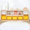 Wooden Closed Back Kids Bookshelf Freestanding Bookcase Modern Display Cabinet Shelf with Drawers Children Toy Storage Cabinet 1