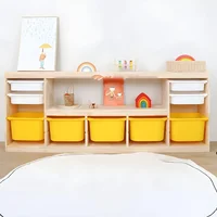 Wooden Closed Back Kids Bookshelf Freestanding Bookcase Modern Display Cabinet Shelf with Drawers Children Toy Storage Cabinet 1