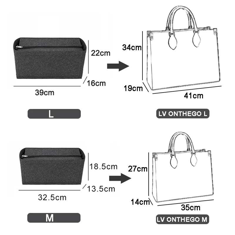 EverToner Women Felt Insert Bag Organizer For LV ONTHEGO Makeup Handbag Organizer Travel Inner Purse Portable Cosmetic Inside Ba