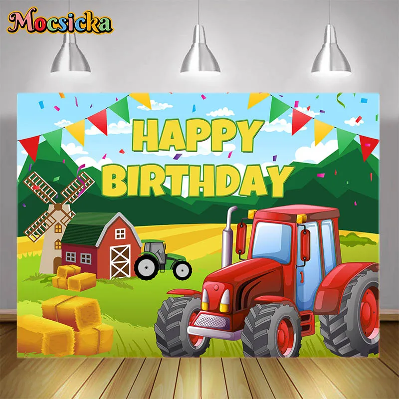 

Tractor Farmyard Happy Birthday Banner Backdrop Farm Theme Decor for Children 1st Birthday Party Baby Shower Supplies Background