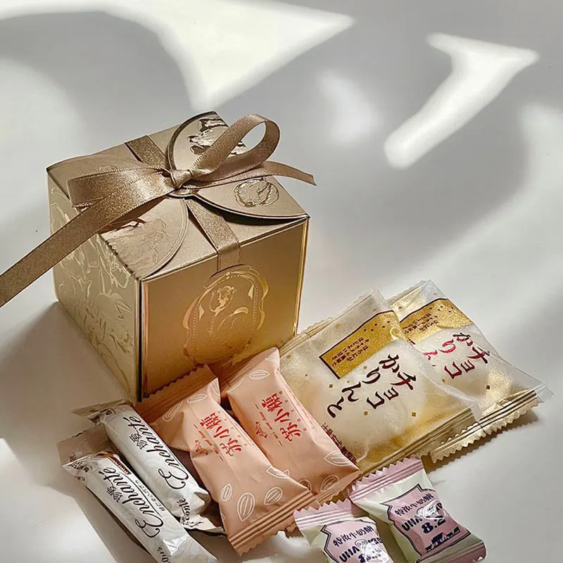 Exquisite Square Gold Gift Boxes – Printed Tulip Candy Packaging with Ribbon, Perfect f... - SKU PGB12153 - UGI Packaging