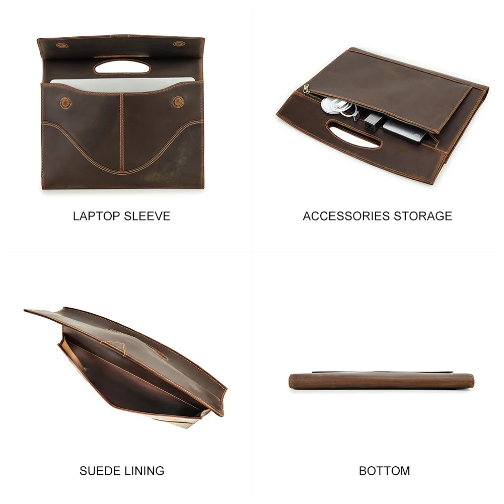 Vintage Briefcase Handbags Men's Genuine Leather Tote for 13 14inch Laptop Casual Office Business Portable Case