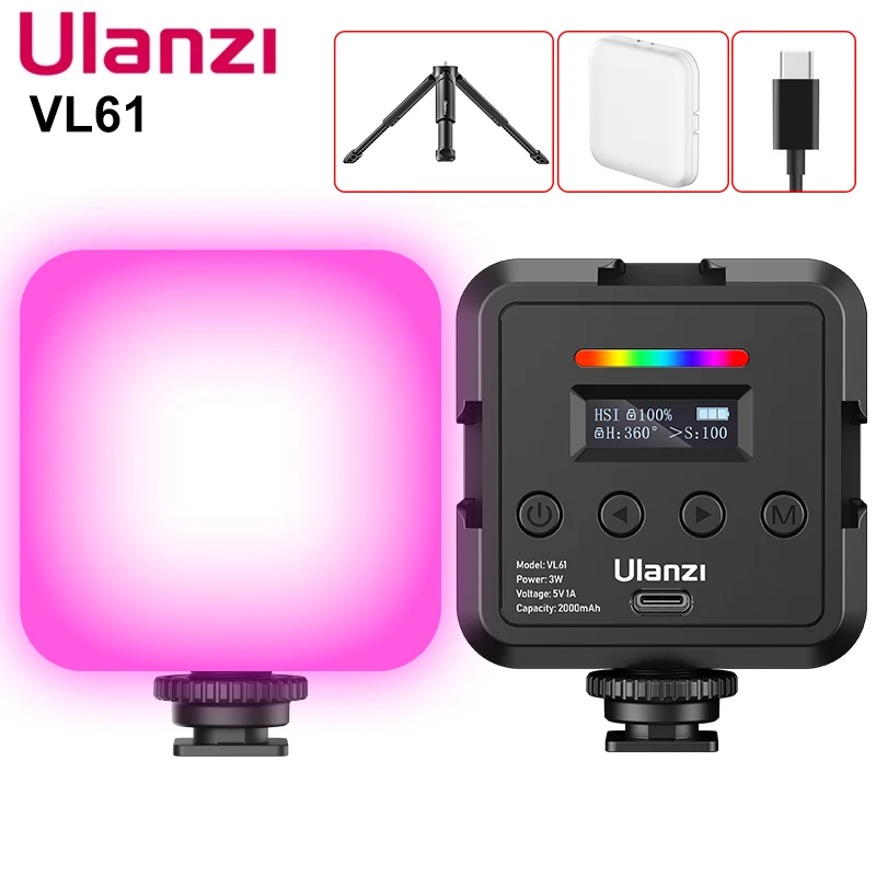 Ulanzi VL61 8 Вт мини RGB светильник с диффузором 3 2500K-8500K смартфон DSLR SLR камера