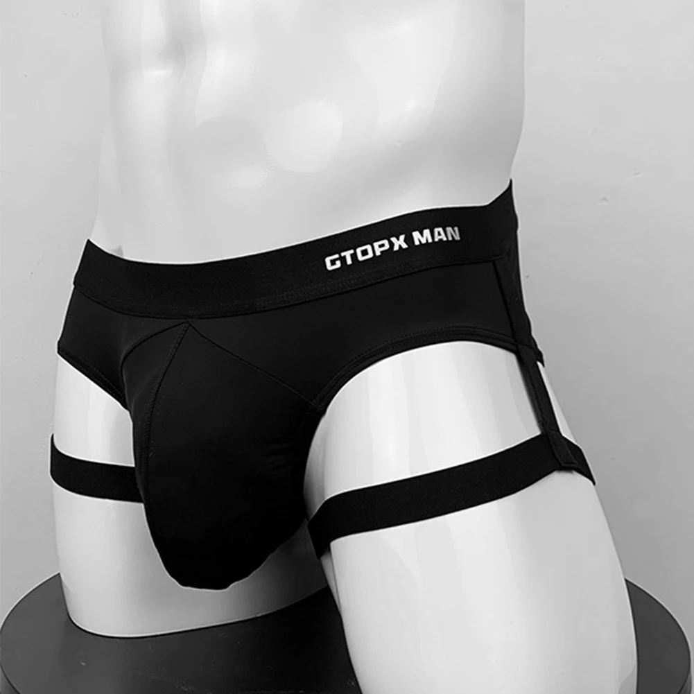 Men Sexy Leg Strap Brief Elastic Harness Underwear Male Bikini Bulge Pouch Panties Erotic Lingerie Breathable Bandage Underpants erotic male sexy faux leather chest harness shawls long sleeve wrestling shirts crop top men lingerie gay clubwear party costume