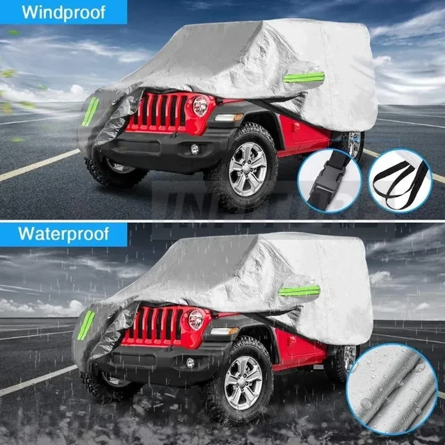 Outdoor Waterproof 190T Car Cover For Jeep Wrangler JK JL YJ 1987-2019 2/4 Door Auto Cover Windproof Dustproof UV Protection