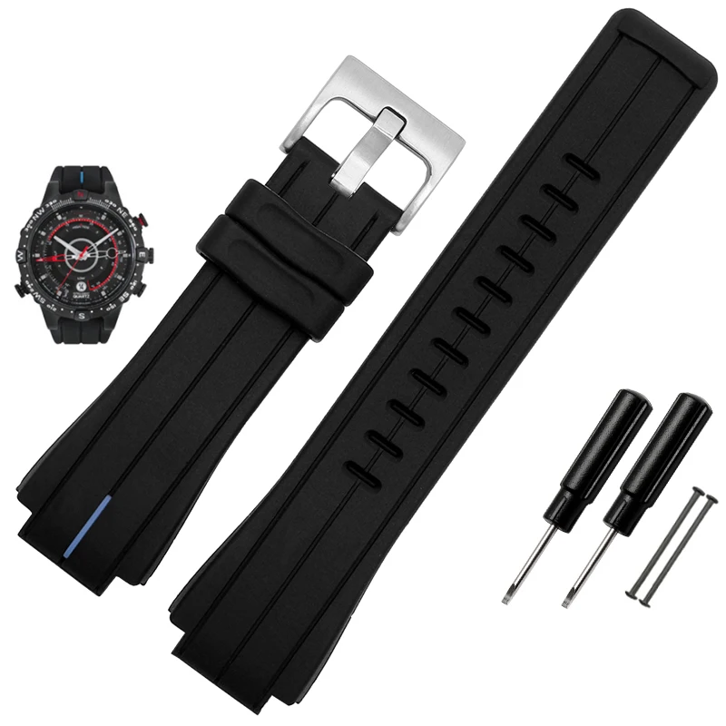High-Quality Black Waterproof Silicone Sports Watchband - Men's 24mm