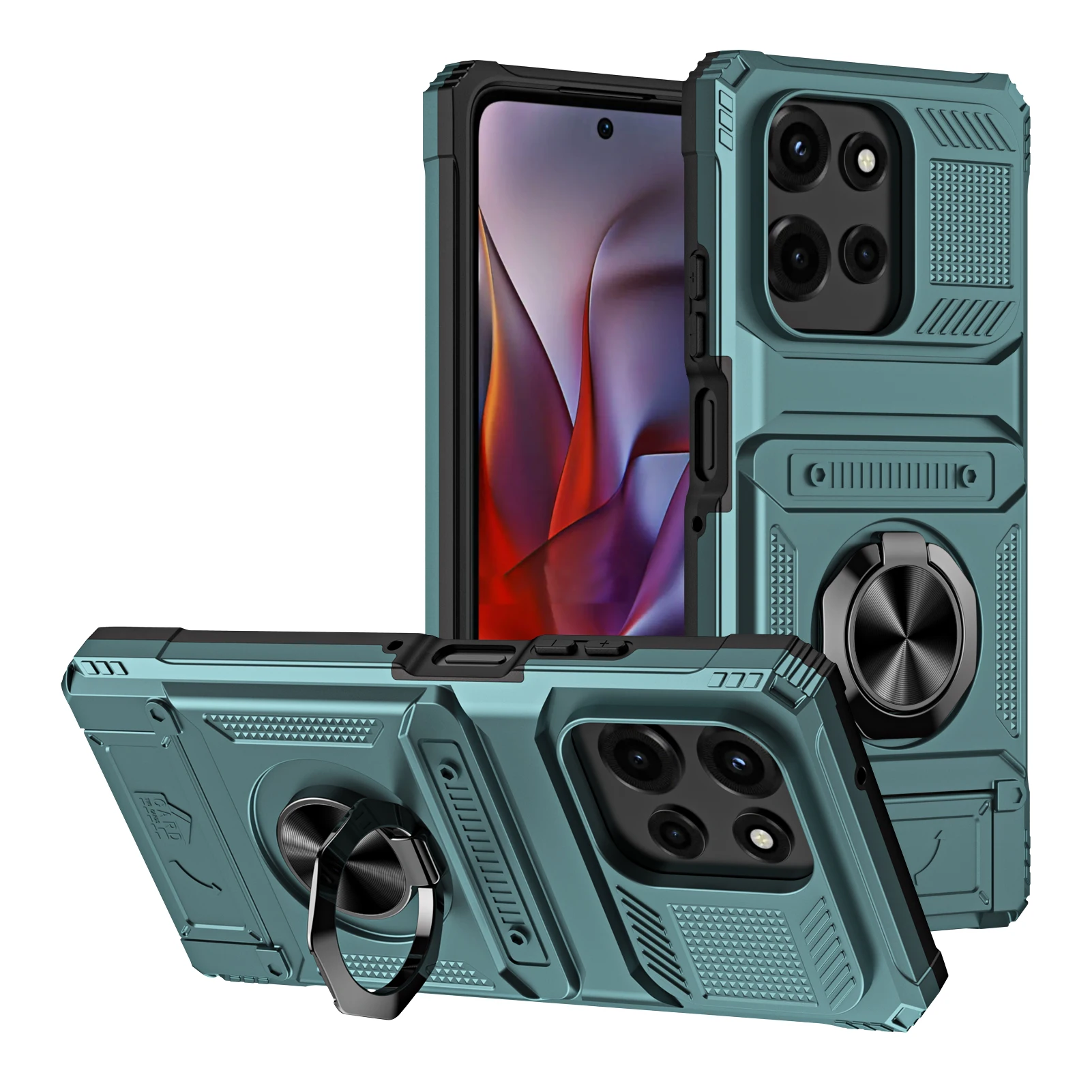 Magnetic Ring Stand Mecha Style Shockproof Case with Hidden Card Slot