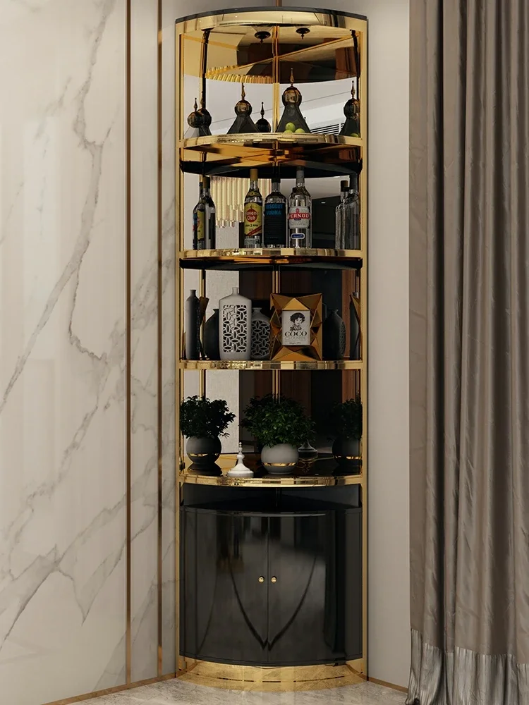 1Light luxury stainless steel glass screen partition cabinet living room decoration cabinet stainless steel wine USU 304